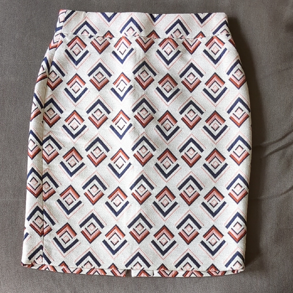 Ann Taylor Diamond Pattern Pencil Skirt - Blue, Brown, Cream